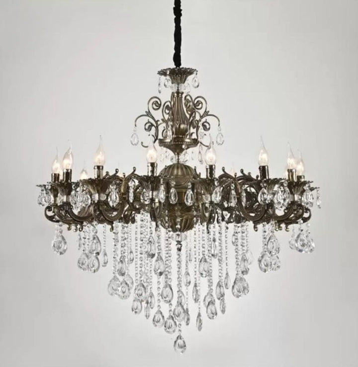 CANDELABRU CU CRISTALE,16XE14 CLASIC CROMAT PE DOUA NIVELE