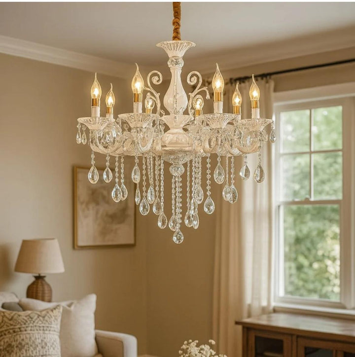Candelabru Clasic cu Cristale, 8×E14, Ø74 cm, Finisaj Argintiu Elegant
