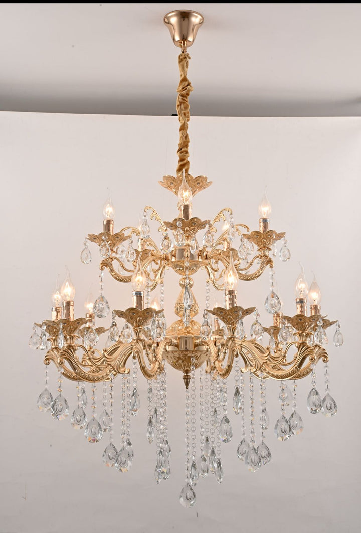 Candelabru clasic cu 15 brațe, model H98056/10+5FG, finisaj auriu, soclu E14