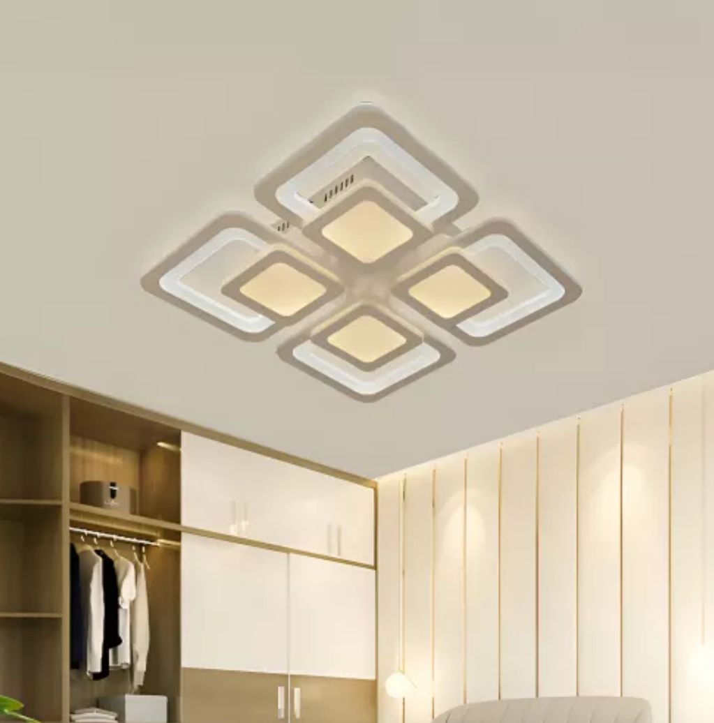 Lustra LED Modernă 8022/4WH – Design Geometric cu 4 Elemente, Alb, Telecomandă Inclusă