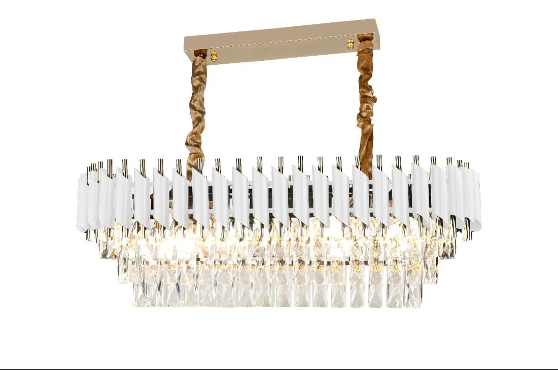 Candelabru  Rectangulara Eleganta cu Cristale si Detalii Aurii – Model N9001-800×300 WH+FGD, 80×30 c