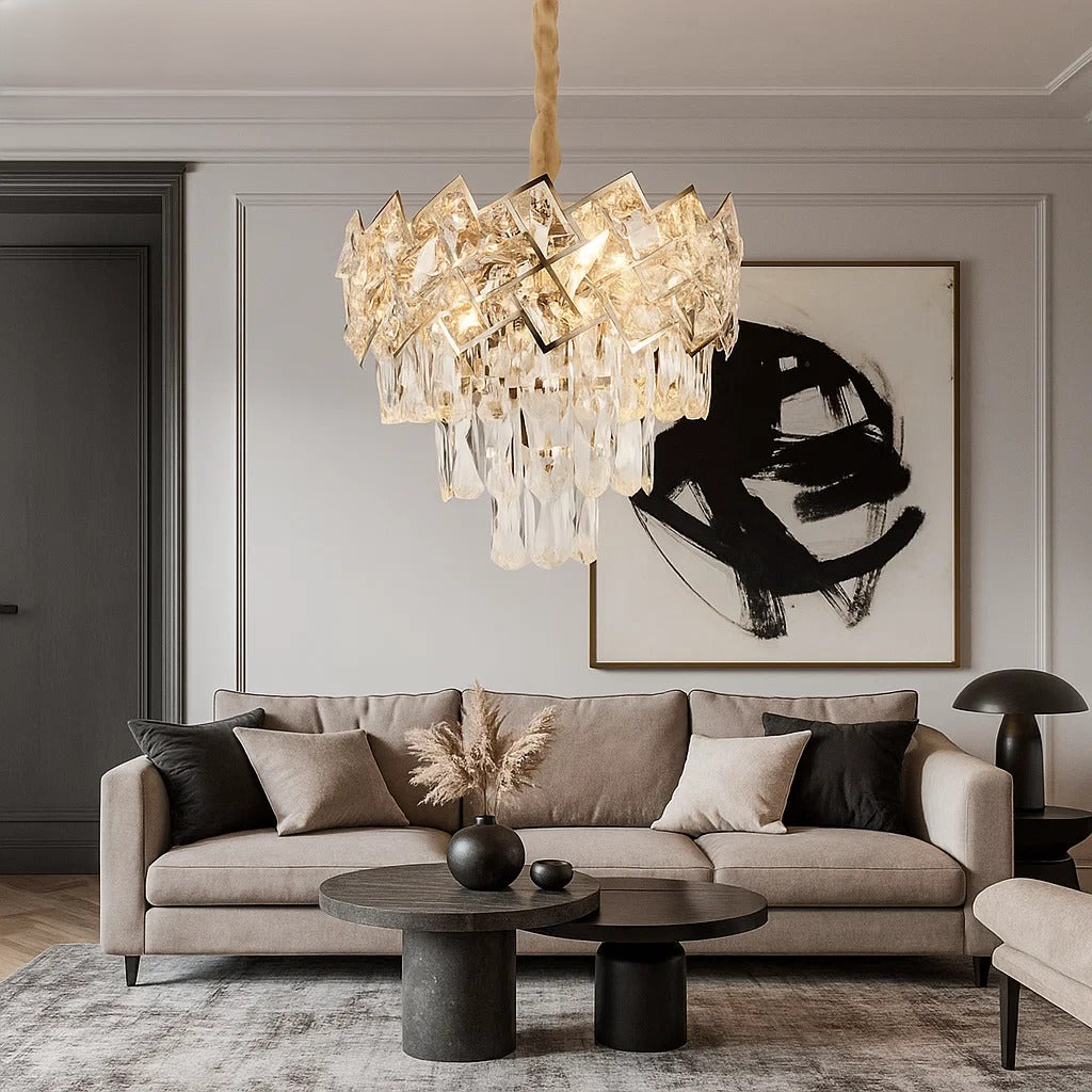 Candelabru elegant, SX8650/300 | 4x E27, Ø30 cm, Cristale clare + finisaj auriu deschis