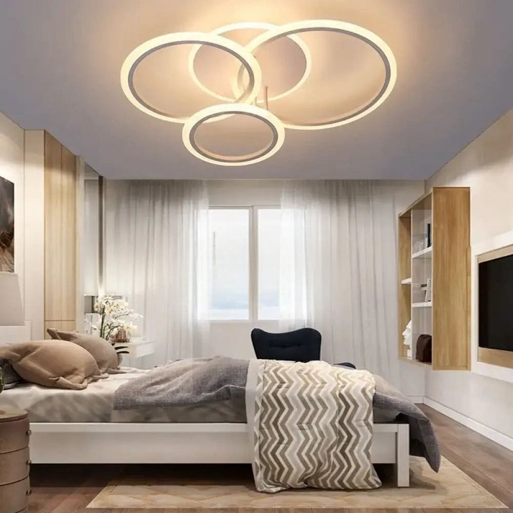 Lustra LED cu telecomanda, model 8888/4 – 4 Inele, 128W, Alb Modern