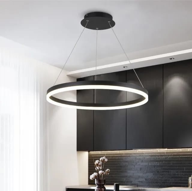 Pendul LED cu telecomanda, 55W, lumina reglabila 2800K–6500K, Ø500 mm, design modern negru