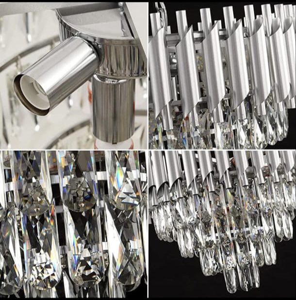 Candelabru modern N9001-600 SY, 8 x E27, diametru 60 cm, cristale și finisaj argintiu