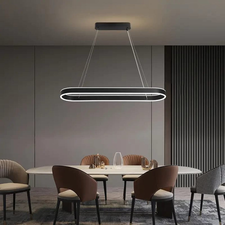 Pendul LED cu telecomanda, 140W, lumina reglabila 2800K–6500K, 800×300 mm, finisaj negru mat