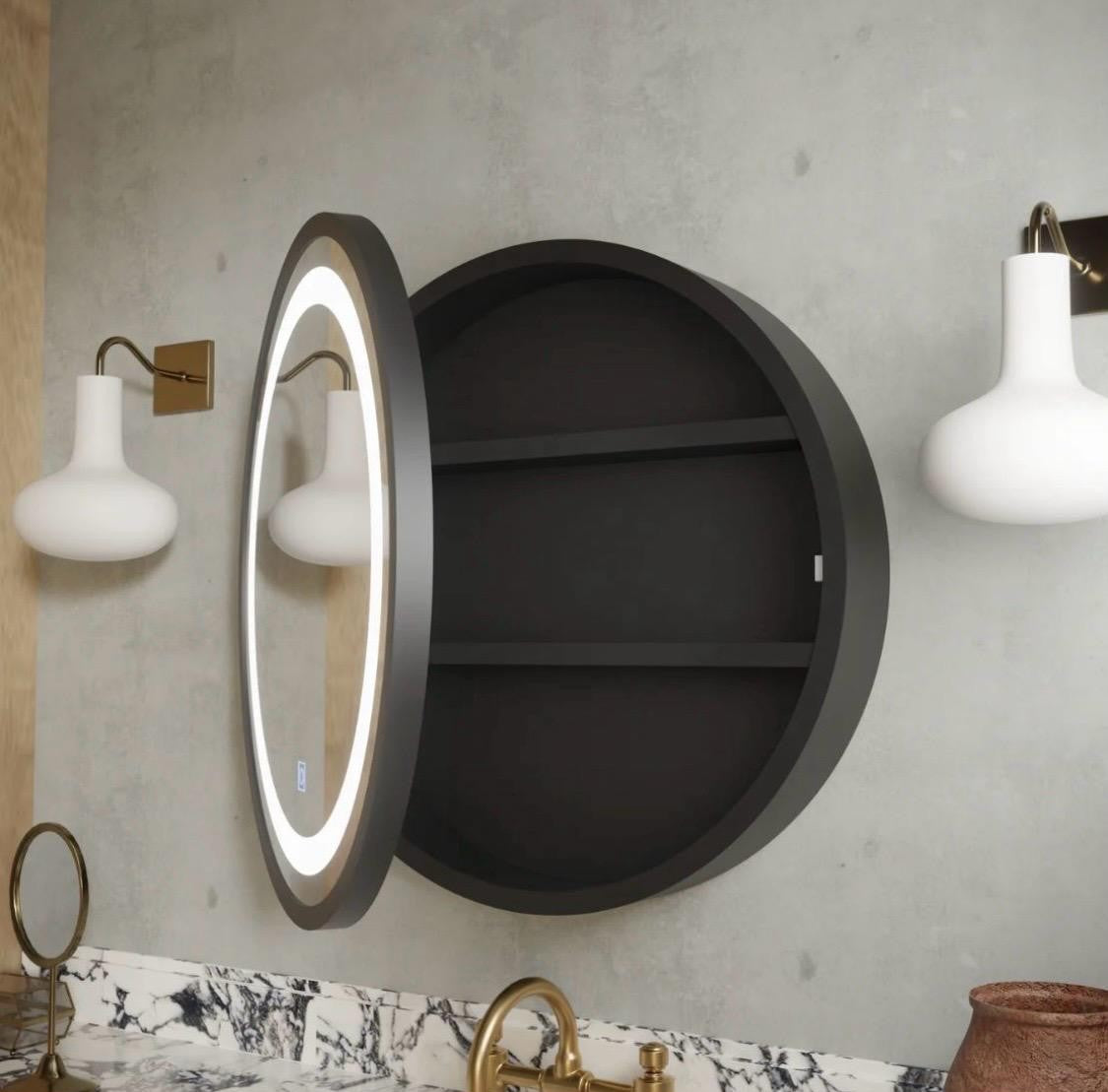 DULAP BAIE CU OGLINDA LED OVALA 50X50CM 3 LUMINI SI DEZABURIRE