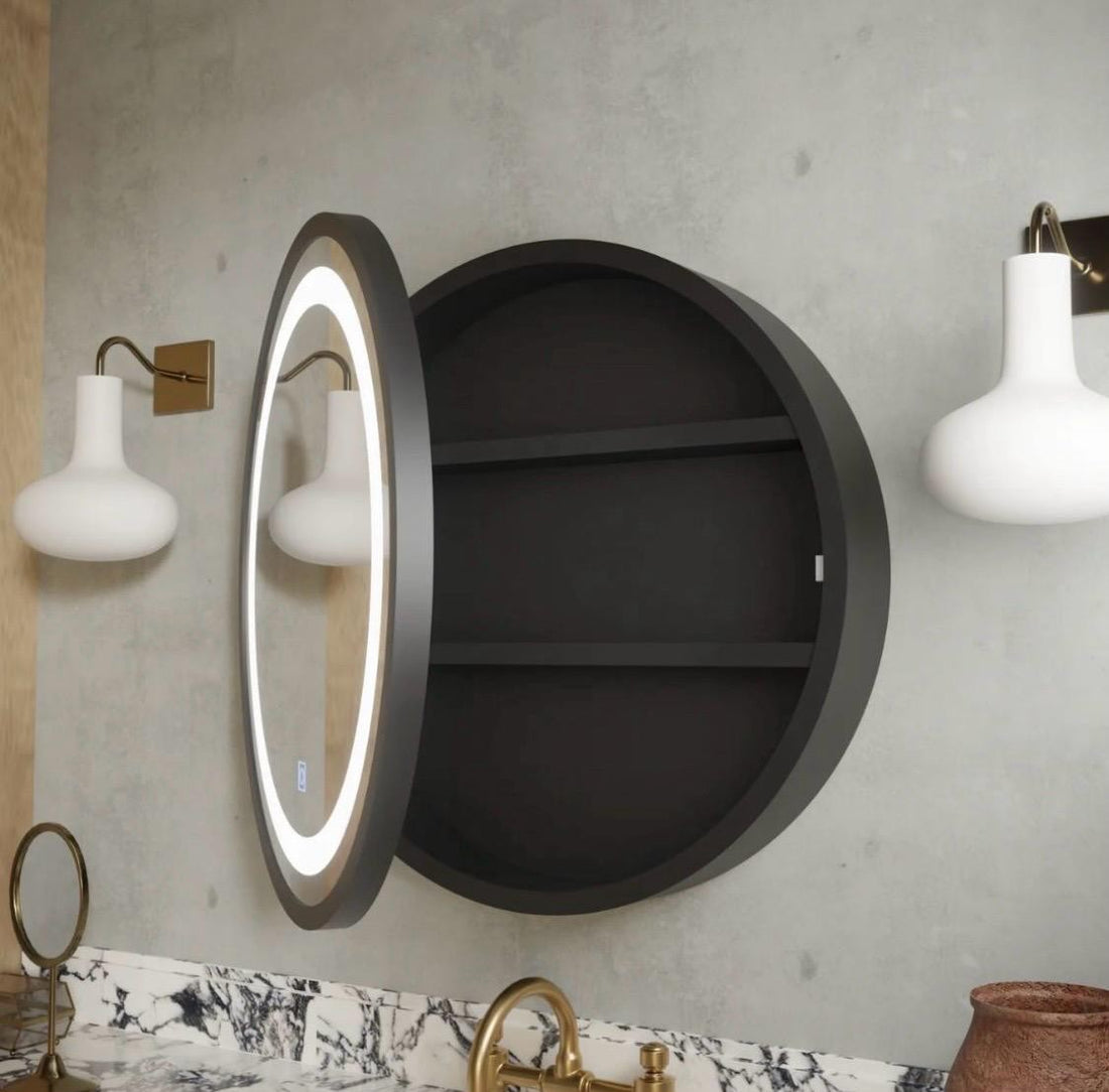 DULAP BAIE CU OGLINDA LED OVALA 50X50CM 3 LUMINI SI DEZABURIRE