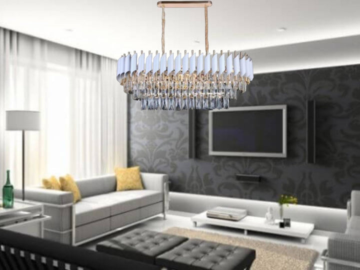 Candelabru  Rectangulara Eleganta cu Cristale si Detalii Aurii – Model N9001-800×300 WH+FGD, 80×30 c