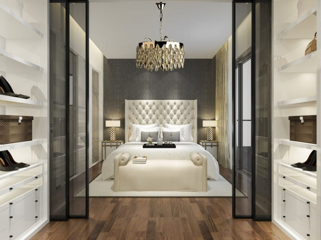 Candelabru elegant cu cristale decorative, structură cromată, montaj suspendat, 8 surse E27,400cm