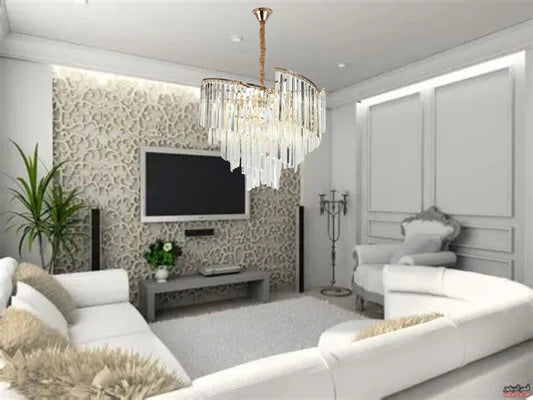 Candelabru Ø470×H380 mm, 6 becuri E27, design modern cu cristale și structură aurie