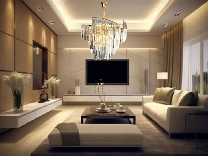 Candelabru Ø560×H510 mm, 10 becuri E27, design grandios cu cristale și structură aurie