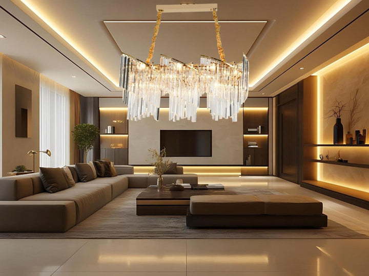 Candelabru decorativ cu 9 becuri E27, finisaj auriu, 800×300×400 mm, stil industrial-elegant
