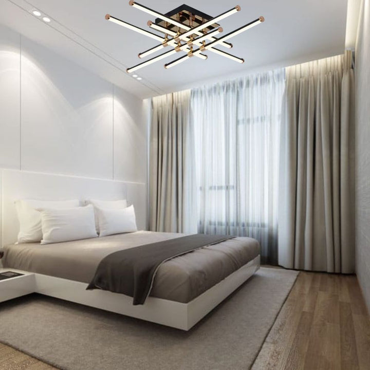 Lustră LED decorativă 9803/6BK, 224W, 1200×1200×105 mm, lumină reglabilă 3000K–6500K, telecomandă inclusă