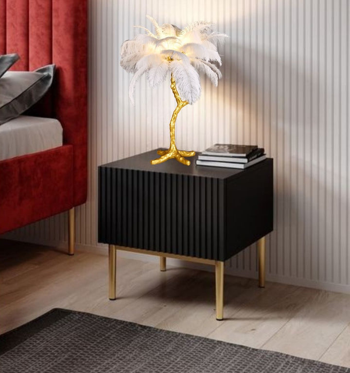 Veioza  decorativă de masă auriu cu pene, 3 becuri G9 – model A888-3T