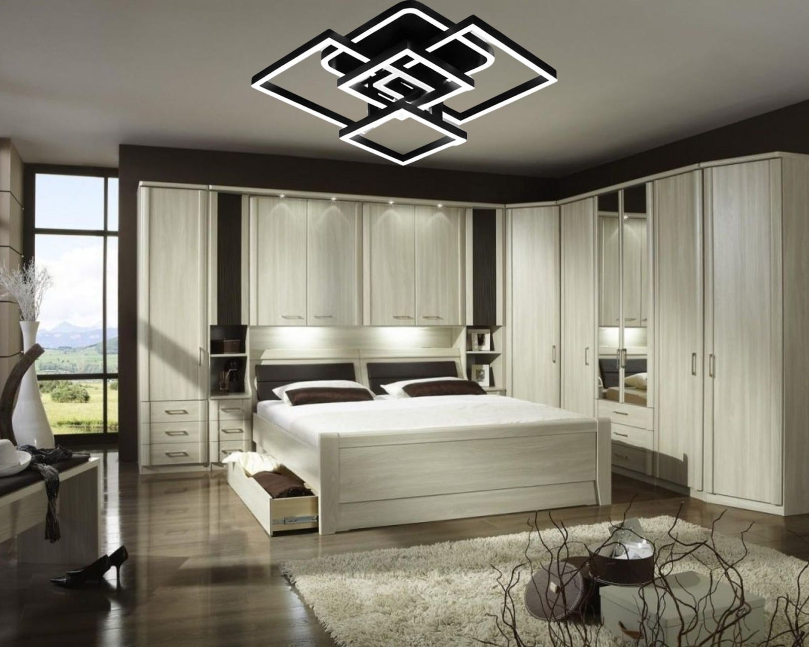 Lustra LED dreptunghiulara cu telecomanda, 2x99W, lumină reglabila 3000K–6500K, 700×470×200 mm