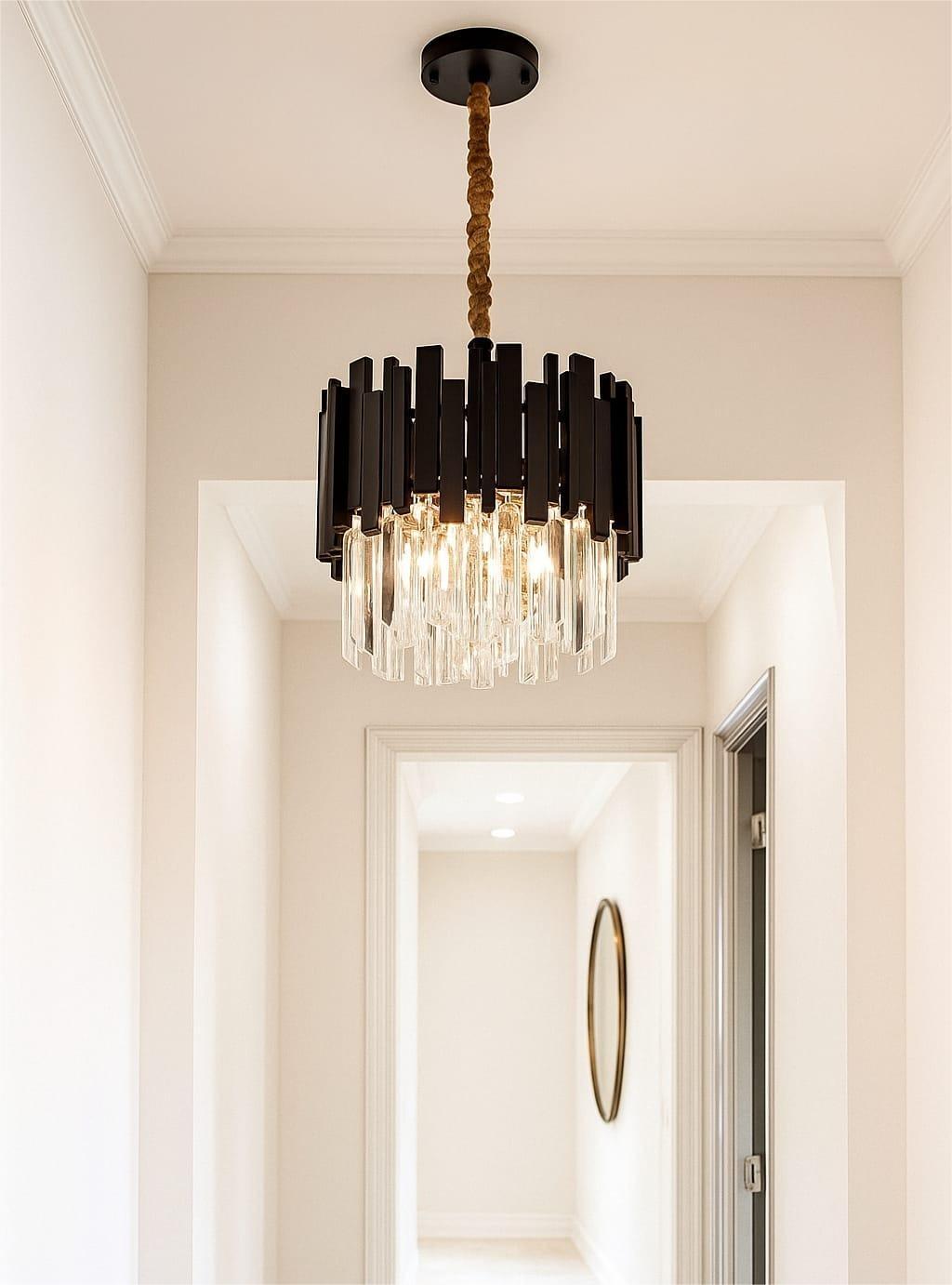 CANDELABRU NEGRU CU CRISTALE, 3×E27, 3211/30 CM, BK DESIGN ELEGANT ȘI MODERN
