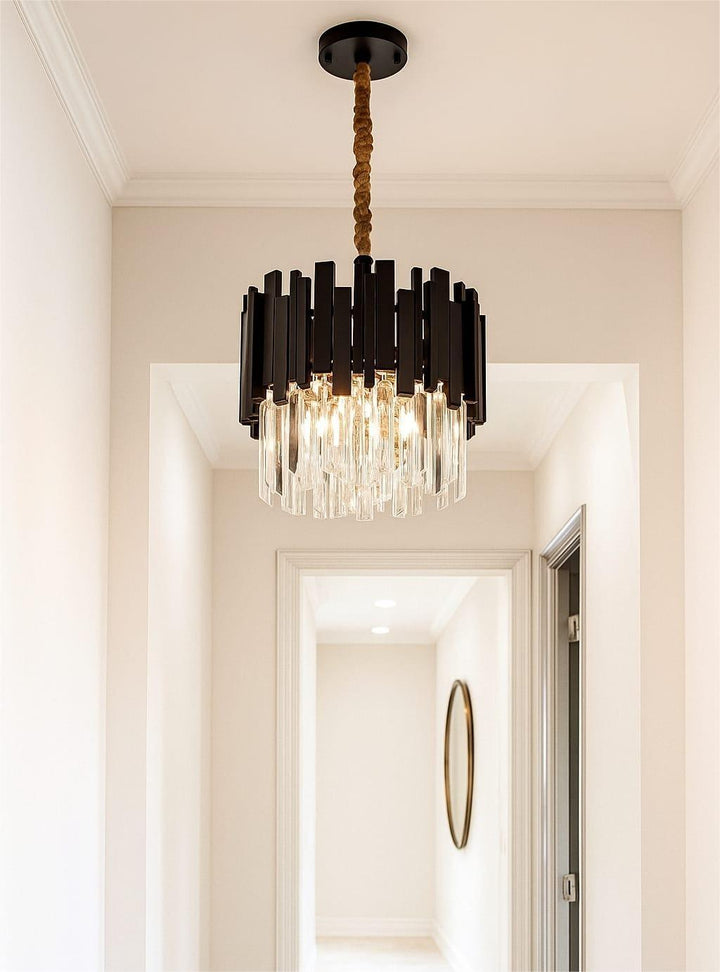 CANDELABRU NEGRU CU CRISTALE, 3×E27, 3211/30 CM, BK DESIGN ELEGANT ȘI MODERN