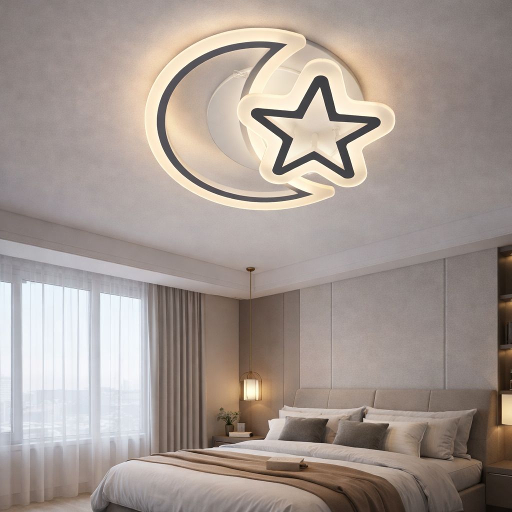 Lustra LED modernă lună & stea 74W, lumină reglabilă – 71391/2WH