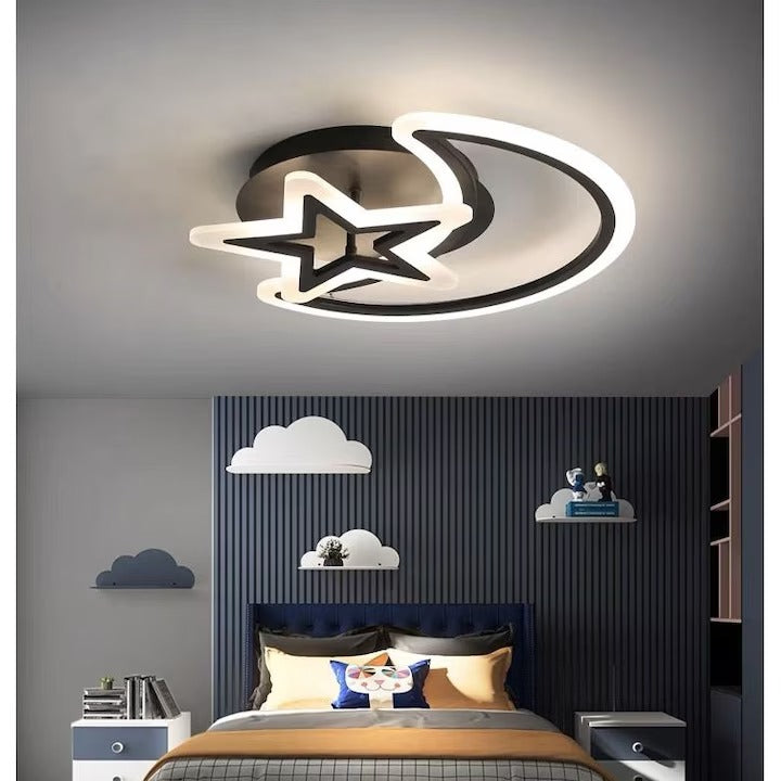 Lustra LED moderna luna si stea 78W negru, lumina reglabila 3000-6500K, model 71391/2BK