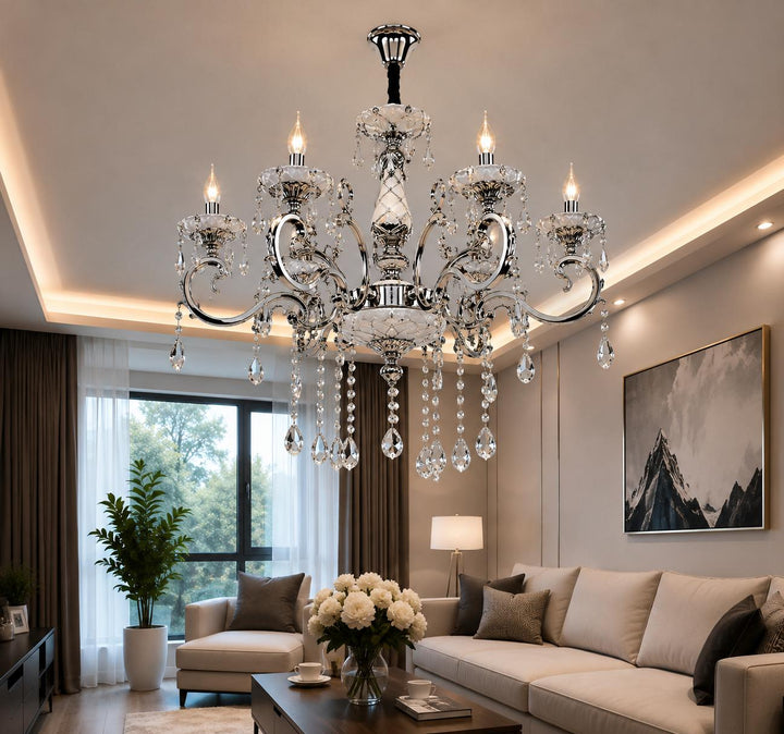 Candelabru Clasic Transparent, 8×E14, Ø71 cm, Stil Nobil și Cristale Decorative