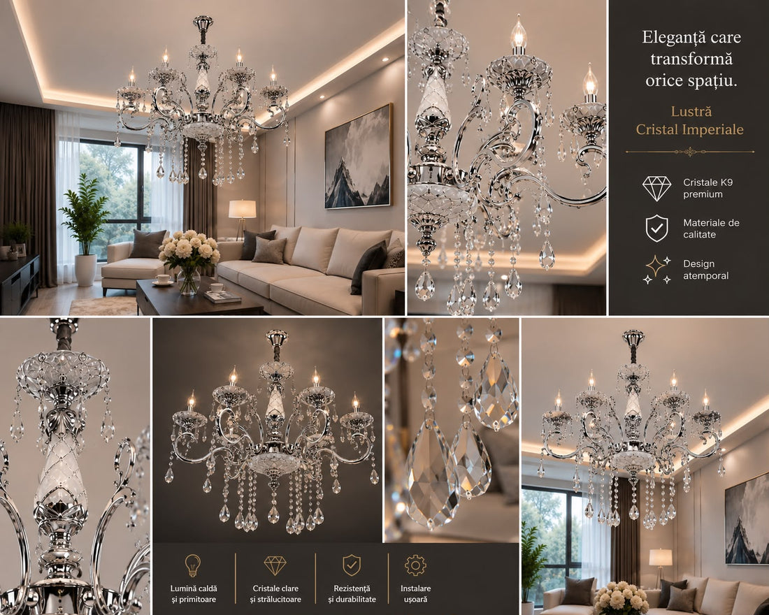 Candelabru Clasic Transparent, 8×E14, Ø71 cm, Stil Nobil și Cristale Decorative