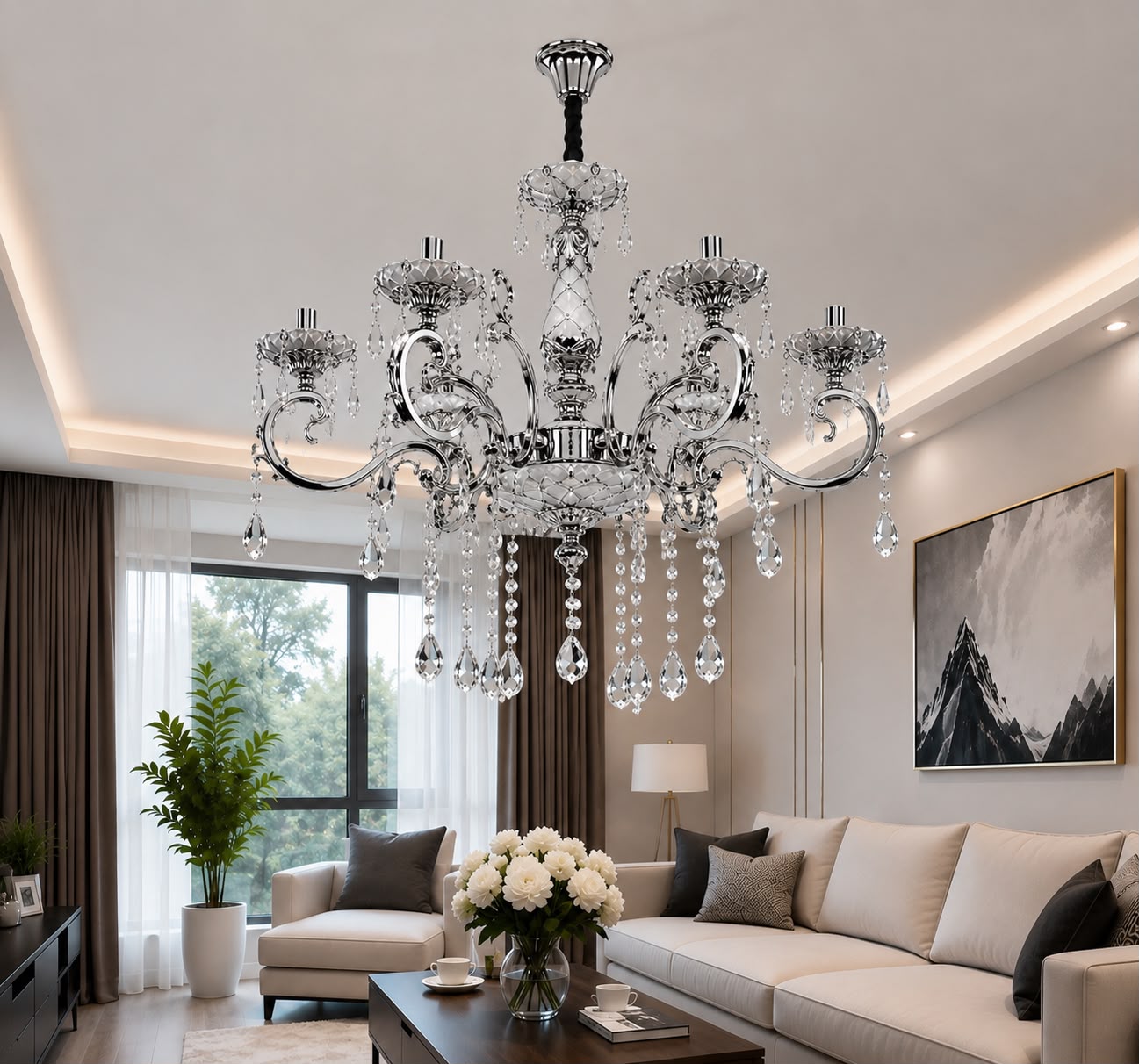 Candelabru Clasic Transparent, 8×E14, Ø71 cm, Stil Nobil și Cristale Decorative