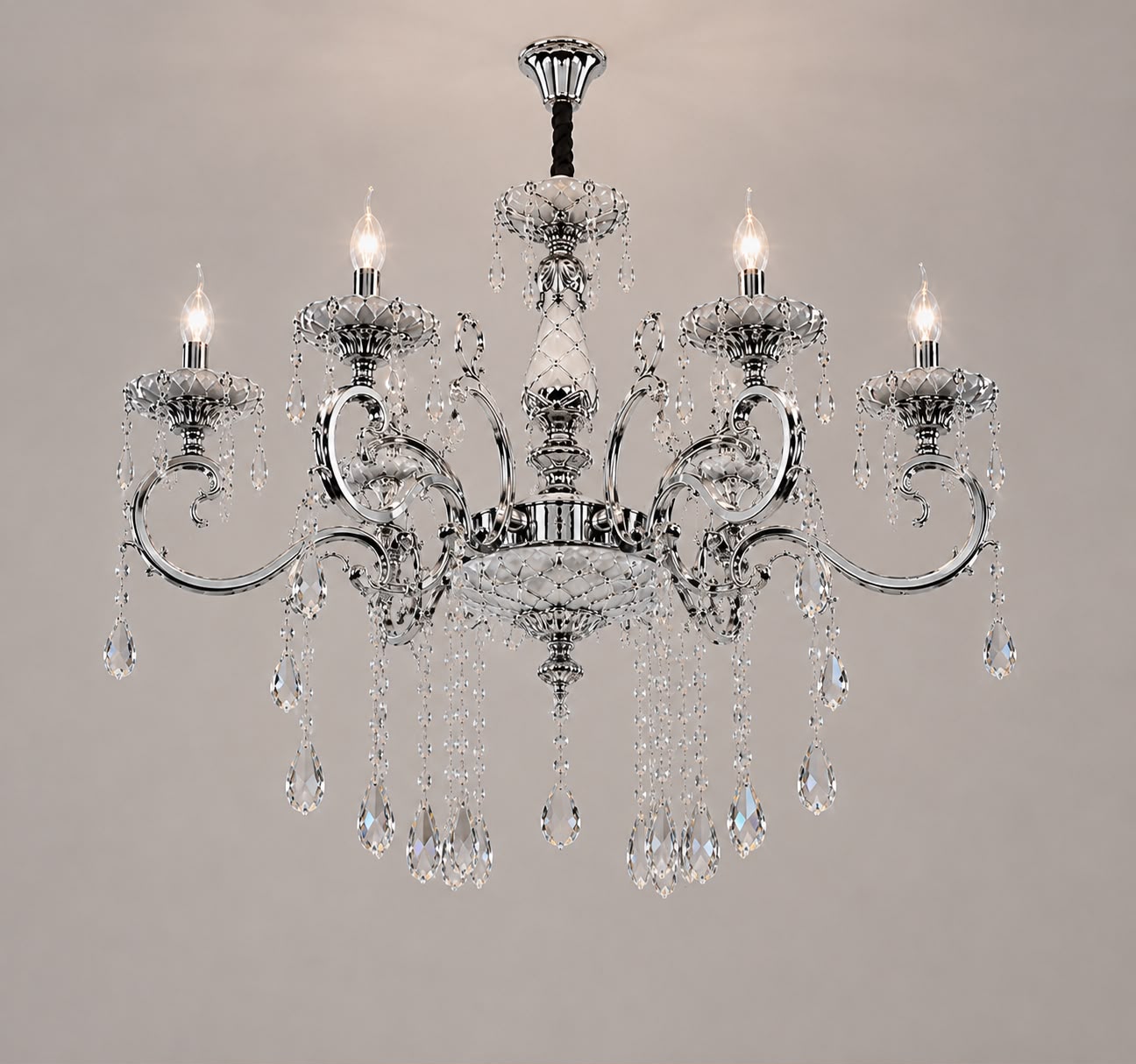 Candelabru Clasic, 6×E14, Ø62 cm, Cristale Decorative și Detalii Elegante