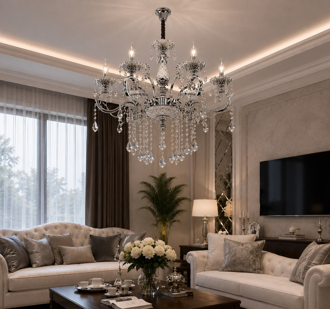 Candelabru Clasic, 6×E14, Ø62 cm, Cristale Decorative și Detalii Elegante