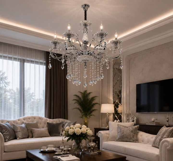 Candelabru Clasic, 6×E14, Ø62 cm, Cristale Decorative și Detalii Elegante