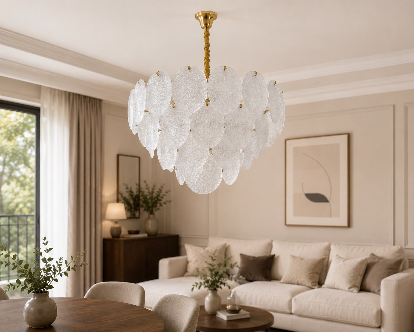 Candelabru cu abajururi din sticla mata, auriu, 5xE27, Ø40xH25 cm, model 5867/400 TB
