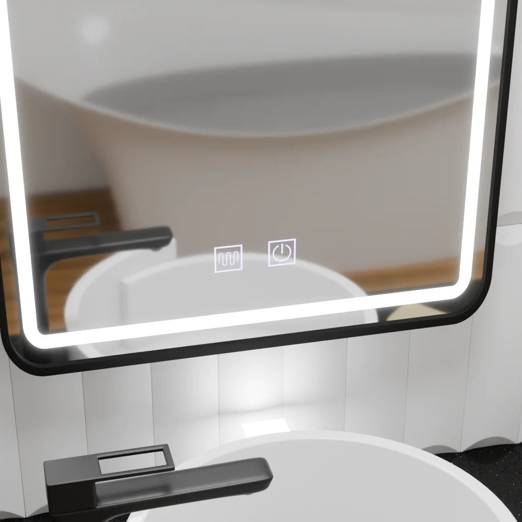 Oglinda LED Rectangulară 60x90 cm – Iluminare Laterală, Touch, Dezaburire, Ramă Neagră