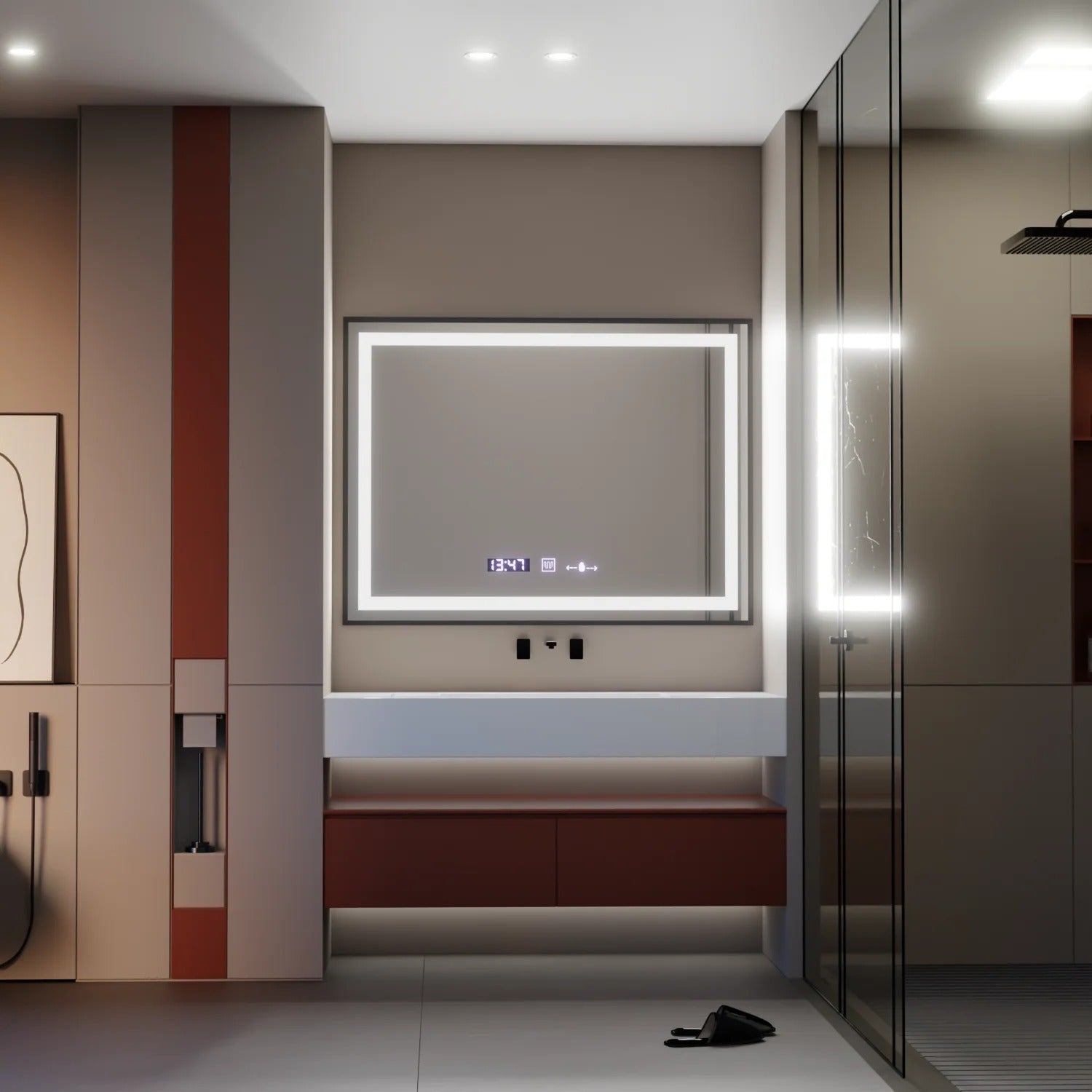 OGLINDĂ LED TOUCH INCANTODORO 80x60 CM CU SISTEM DEZABURIRE – RAMĂ NEAGRĂ | COLECȚIA MARCELLO FUNGHI