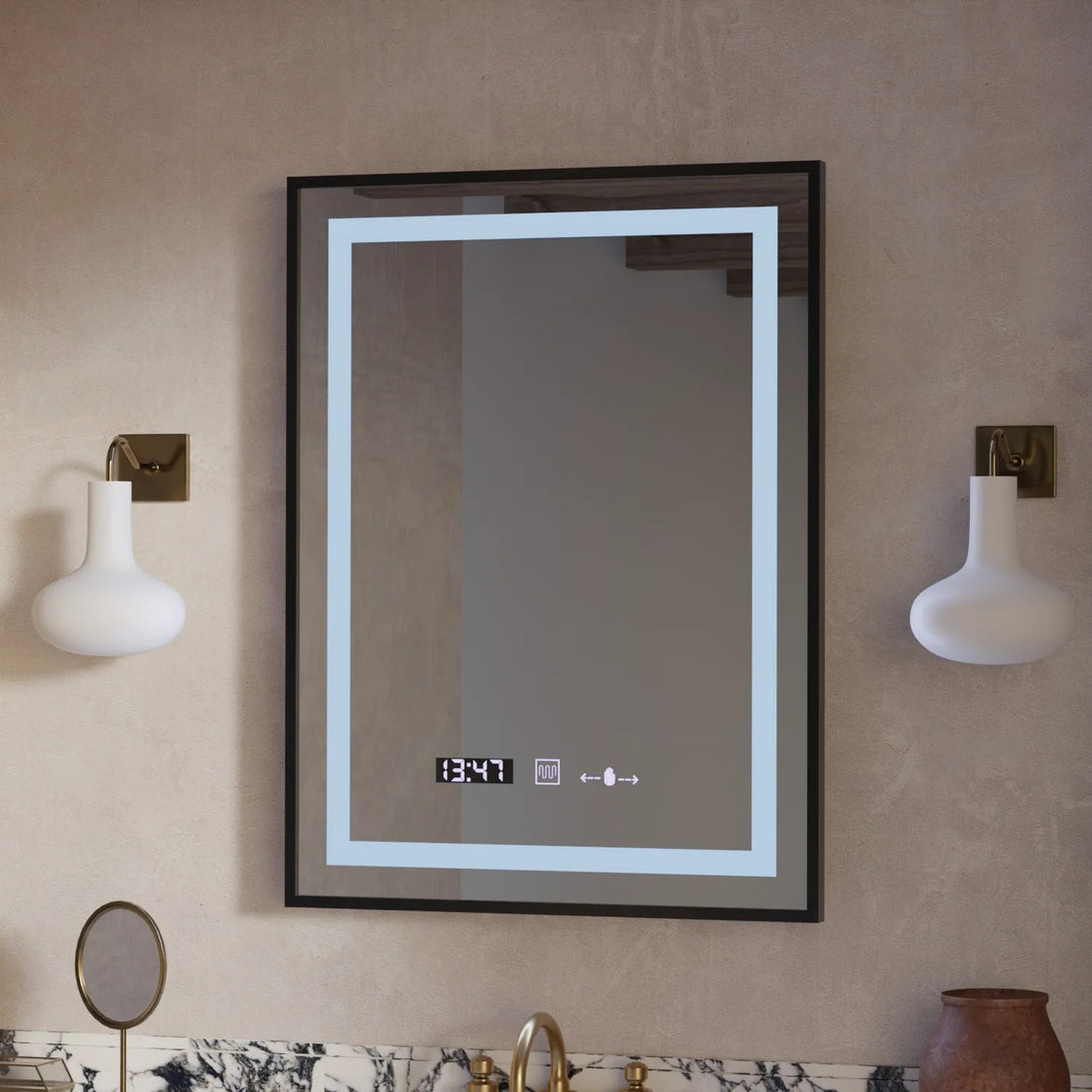 Oglindă LED Touch Incantodoro 60x80 cm cu Sistem Dezaburire – Ramă Neagră | Colecția Marcello Funghi