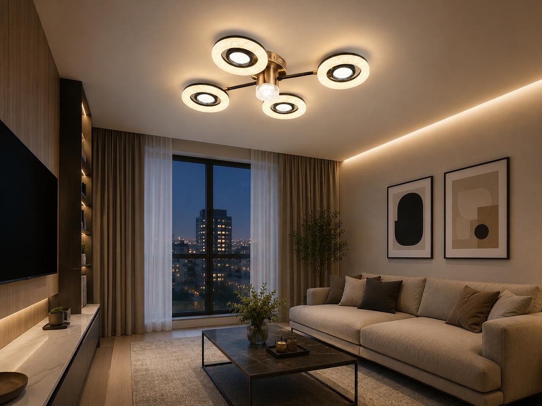 Lustra LED eleganta cu design geometric – Model 26053/2+2+1GM+FGD