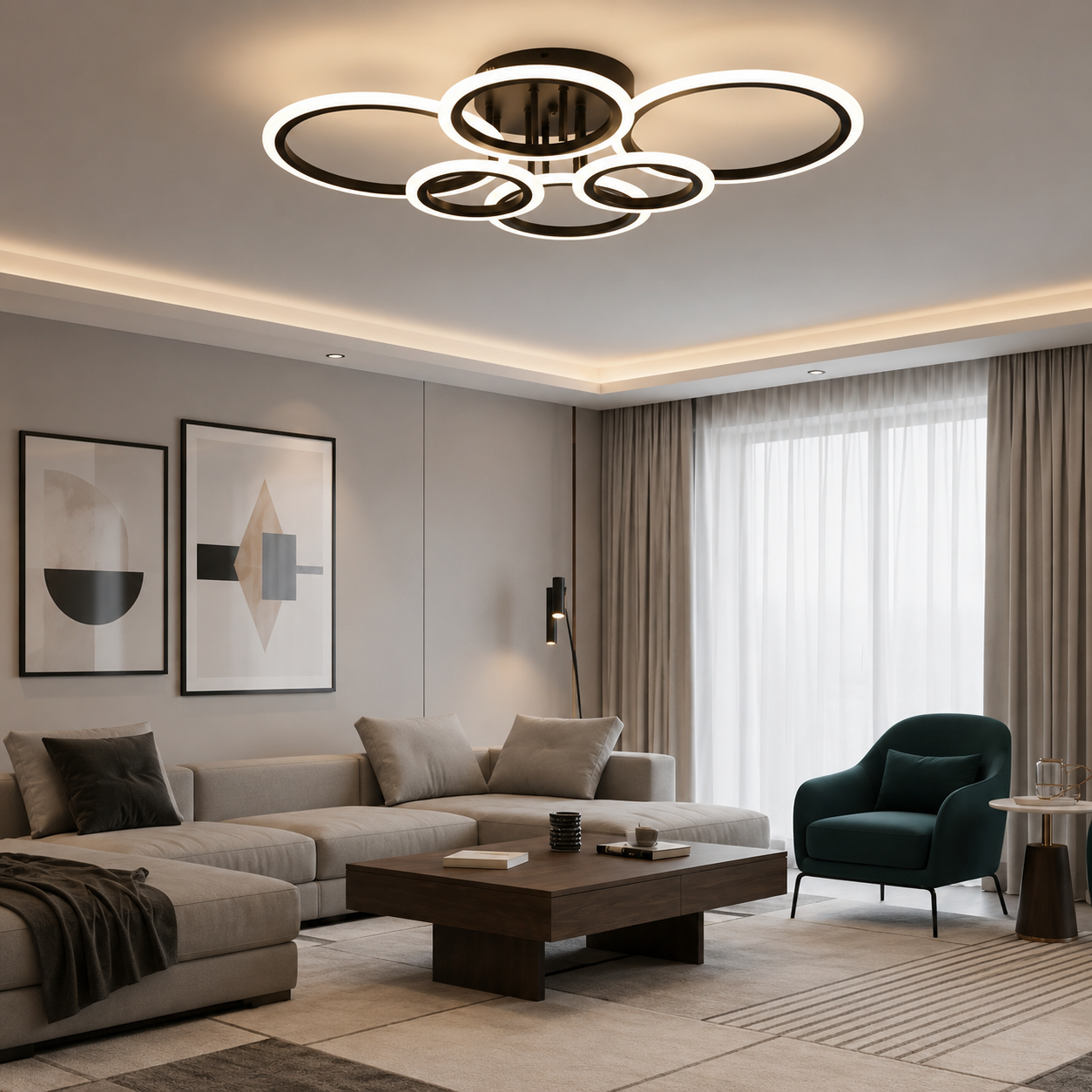 Lustra LED modernă, 112W, lumină reglabilă 3000–6500K, cu telecomandă, 7728/4+2BK