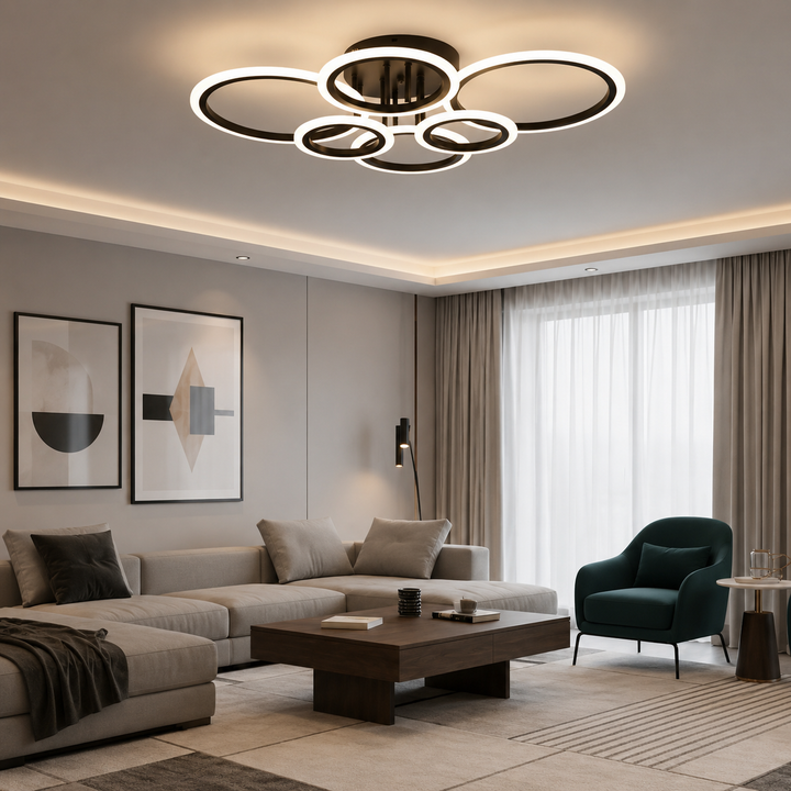 Lustra LED modernă, 112W, lumină reglabilă 3000–6500K, cu telecomandă, 7728/4+2BK