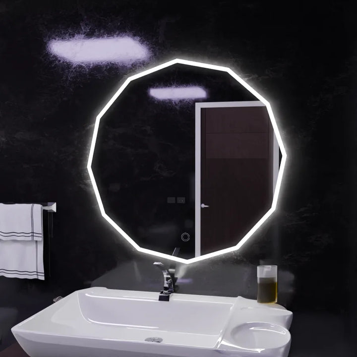 Oglindă LED Geometrică E17S/70cm cu Iluminare Rece, Touch și Design Modern – Ideală pentru Baie