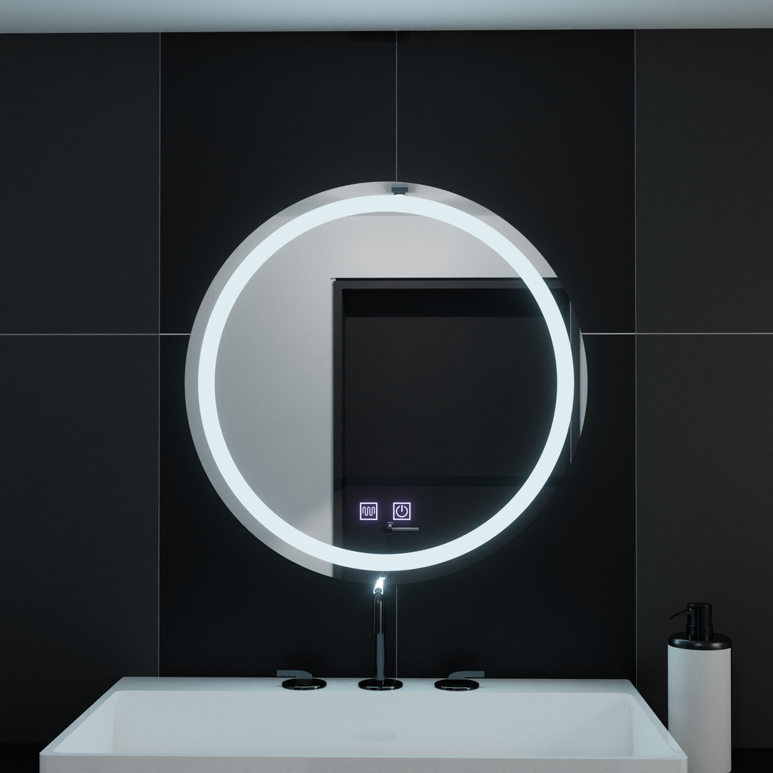 Oglinda LED Rotunda 70 cm – Iluminare Dimabila, Touch si Functie Anti-aburire