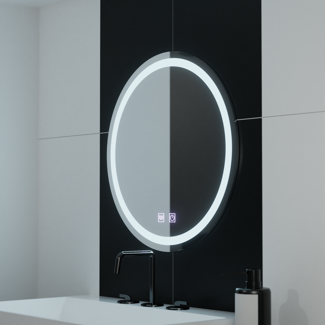 Oglinda LED Rotunda 70 cm – Iluminare Dimabila, Touch si Functie Anti-aburire