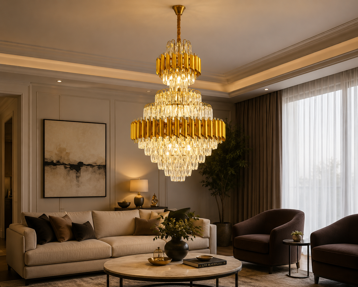 Candelabru Lux 60cm E27 Auriu Cristale 15 Becuri 9001/600×900FG