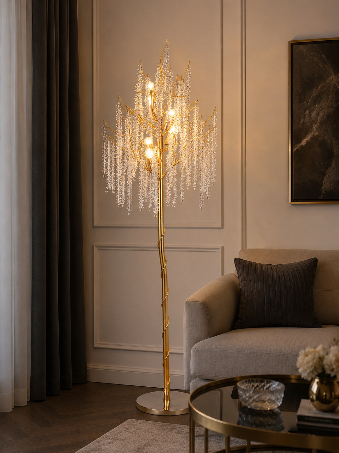 Lampadar decorativ tip copac, 400×400×1750 mm, E27 max 60W × 6, model 68253/6A