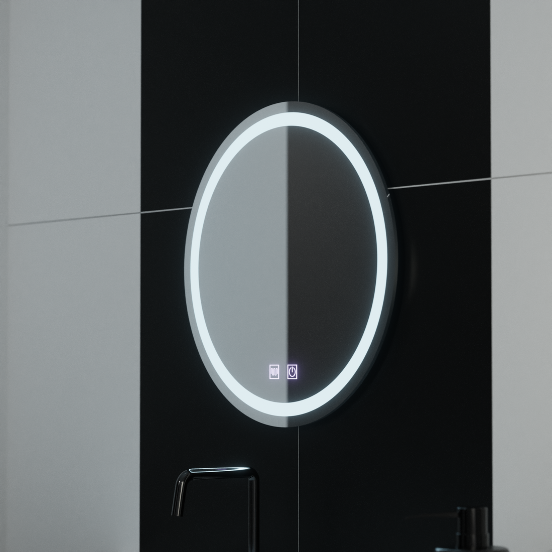 Oglinda LED Rotunda 70 cm – Iluminare Dimabila, Touch si Functie Anti-aburire