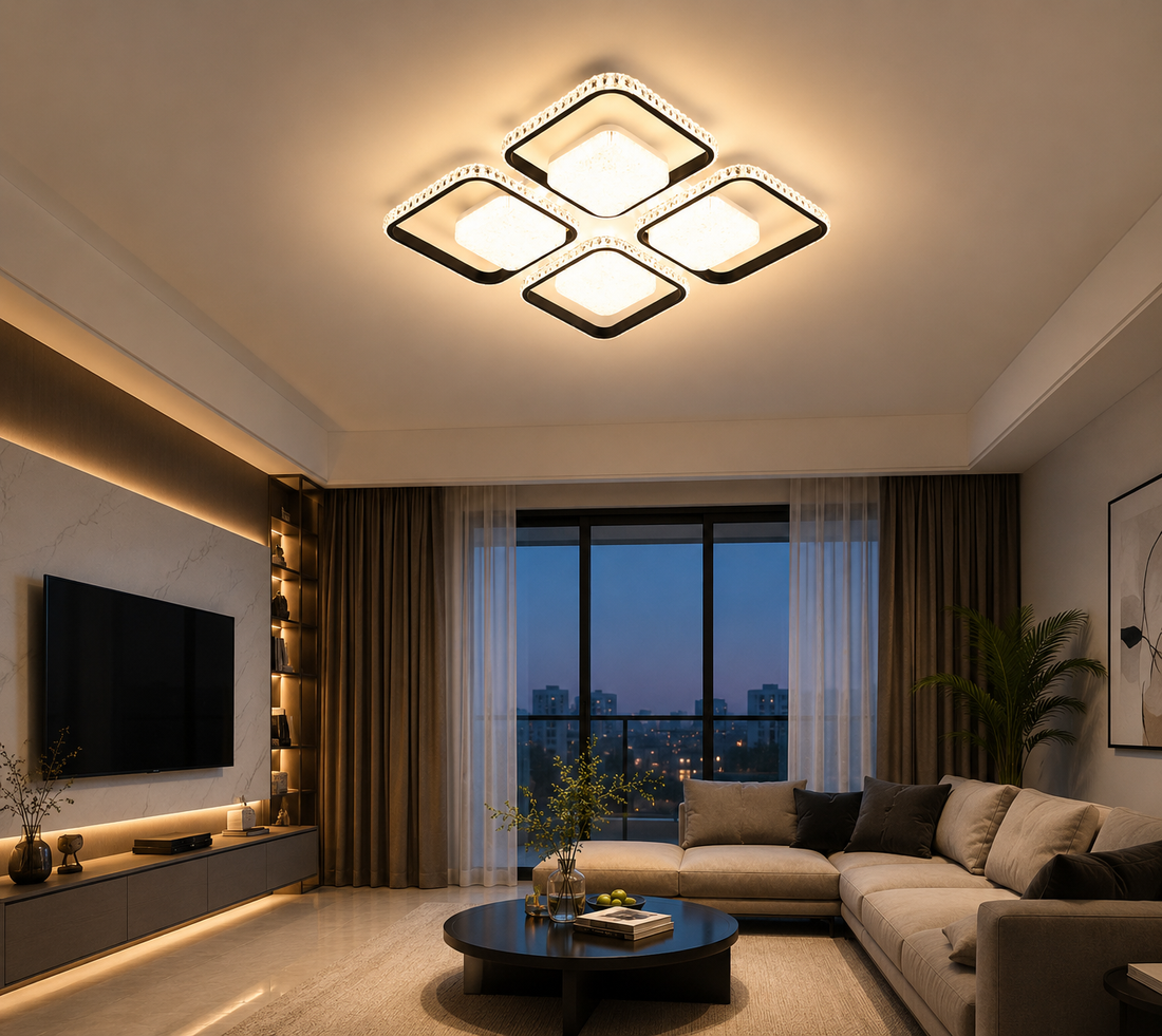 Lustra LED moderna, 530×530×70 mm, 108×2W, telecomanda, 26233/4+4 WH