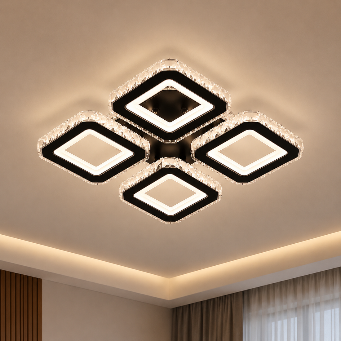 Lustra LED cu design geometric patrat, negru si crom – L7965/4CZ BK+CR