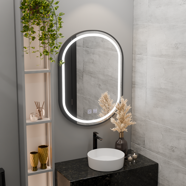 Oglinda LED Ovala 60x80cm cu Touch, Iluminare Dimabilă și Sistem Dezaburire