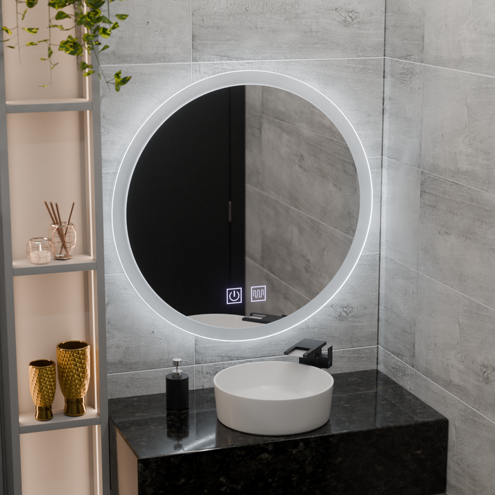 Oglinda LED Rotundă 70cm cu Touch, Iluminare Dimabilă și Funcție Dezaburire