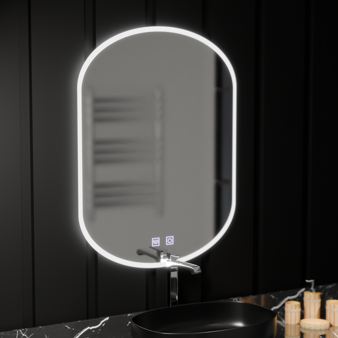Oglindă LED Ovală 50x80 cm – Llexort Touch, cu Sistem de Dezaburire și Iluminare Dimabilă