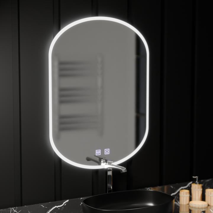 Oglindă LED Ovală 50x80 cm – Llexort Touch, cu Sistem de Dezaburire și Iluminare Dimabilă