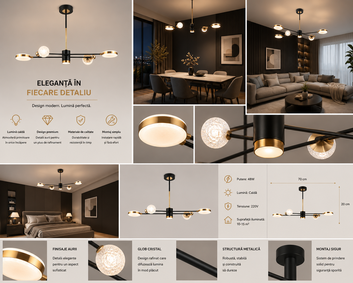 Lustra LED L7680/4+1 – 66W, Design Modern cu  Telecomandă